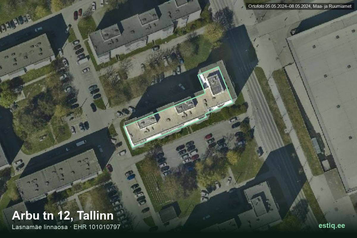 Arbu tänav 12, Tallinn – hoone aerofoto, kontuur ehitisregistri (EHR) andmetest