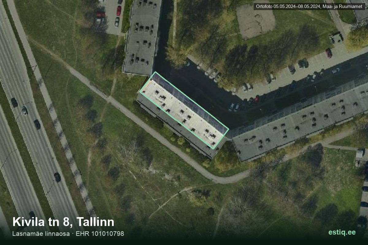 Kivila tänav 8, Tallinn – hoone aerofoto, kontuur ehitisregistri (EHR) andmetest