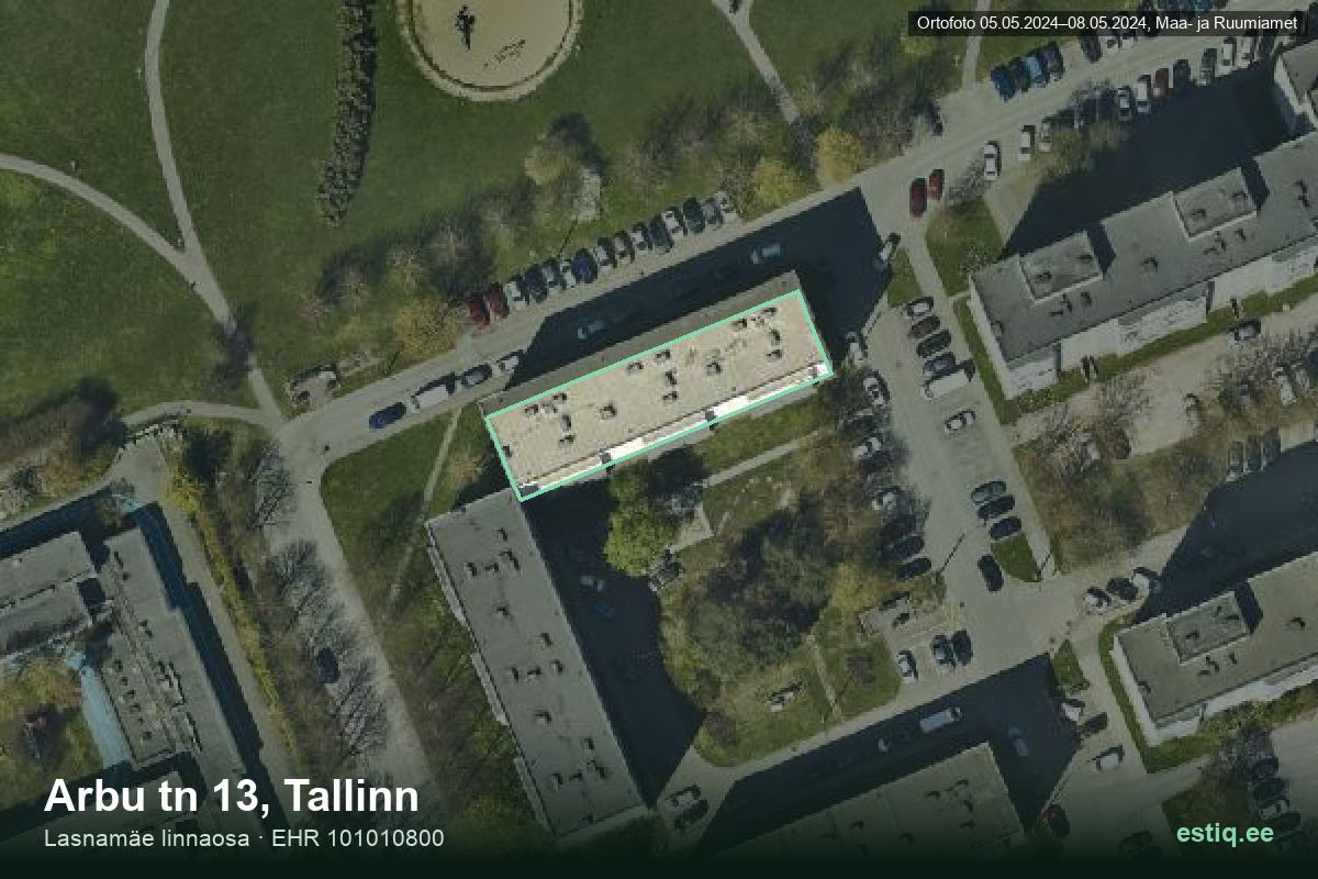 Arbu tänav 13, Tallinn – hoone aerofoto, kontuur ehitisregistri (EHR) andmetest