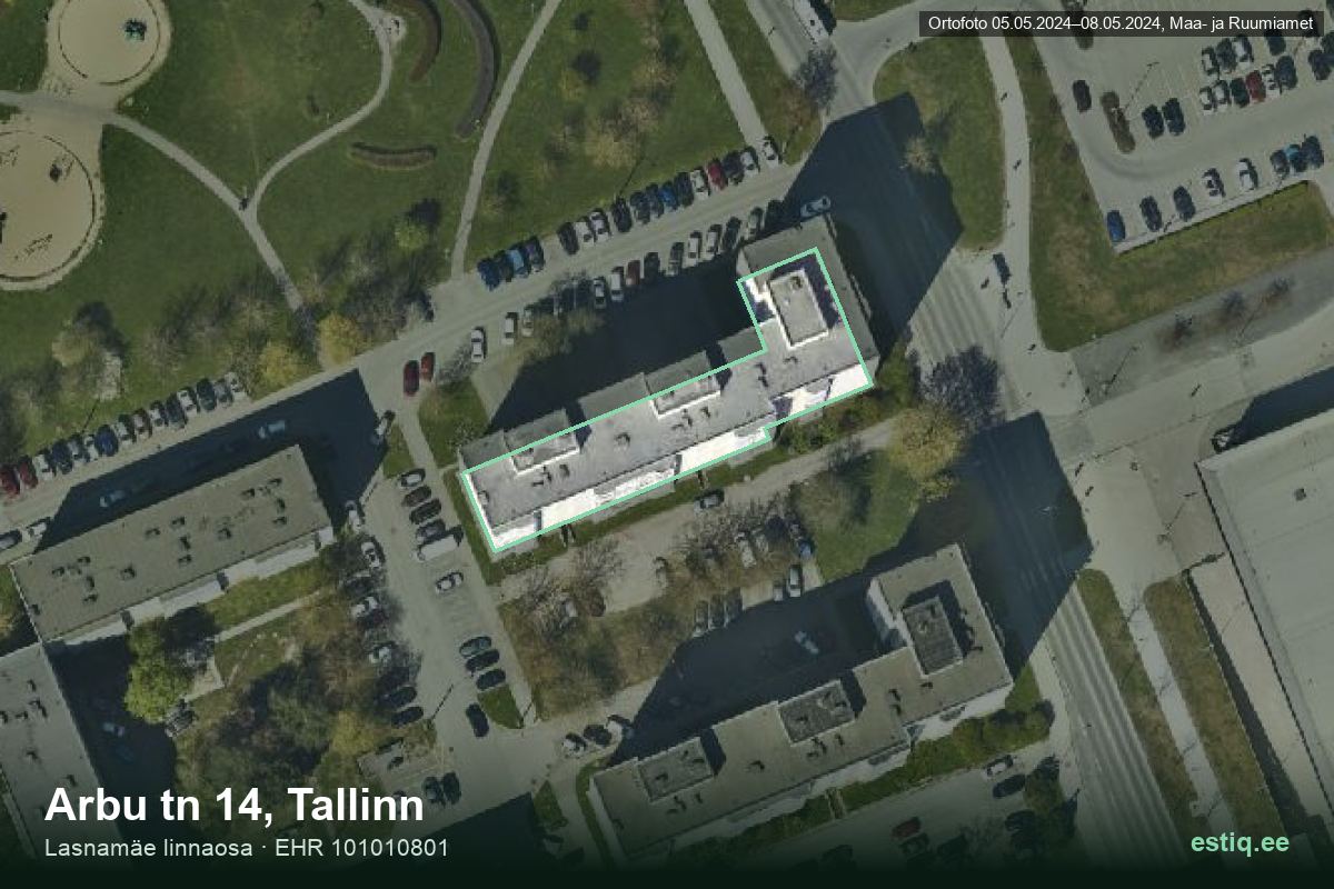 Arbu tänav 14, Tallinn – hoone aerofoto, kontuur ehitisregistri (EHR) andmetest