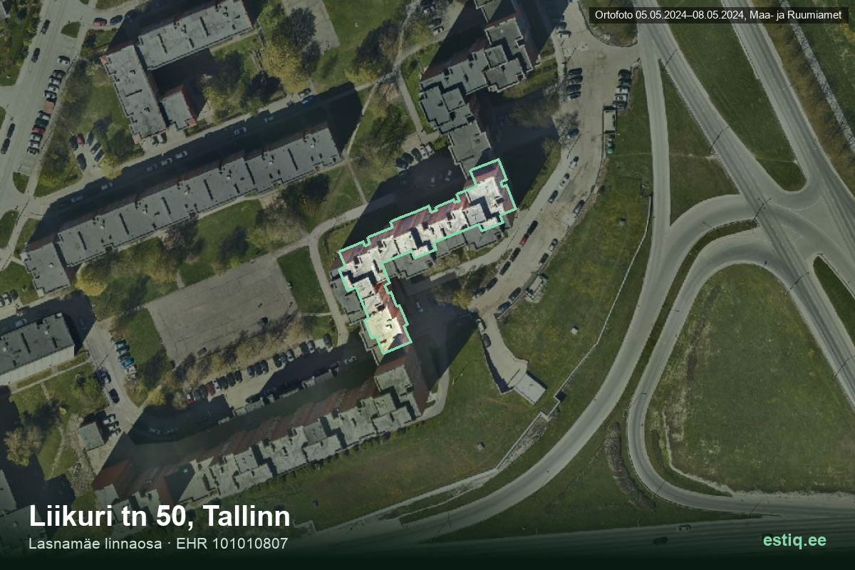 Liikuri tänav 50, Tallinn – hoone aerofoto, kontuur ehitisregistri (EHR) andmetest