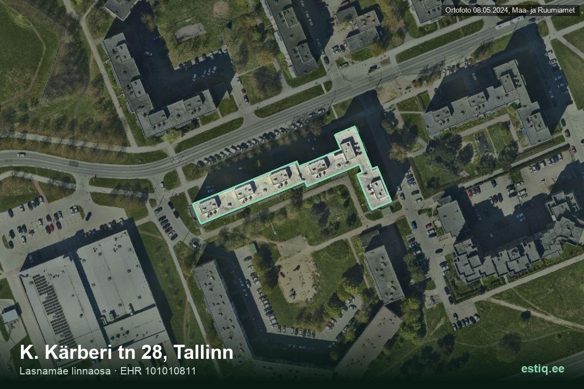 Kärberi tänav 28, Tallinn – hoone aerofoto, kontuur ehitisregistri (EHR) andmetest