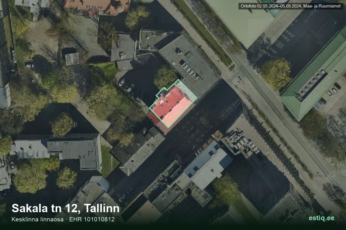 Sakala tänav 12, Tallinn – ilmakuva rakennuksesta, ääriviiva rakennusrekisteristä (EHR)