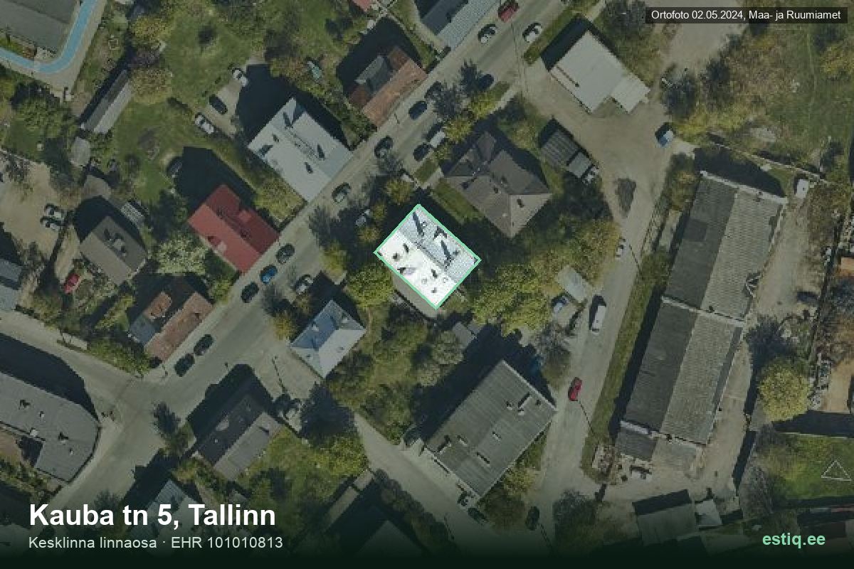 Kauba tänav 5, Tallinn – aerial photo of the building, outline from the Building Register (EHR)