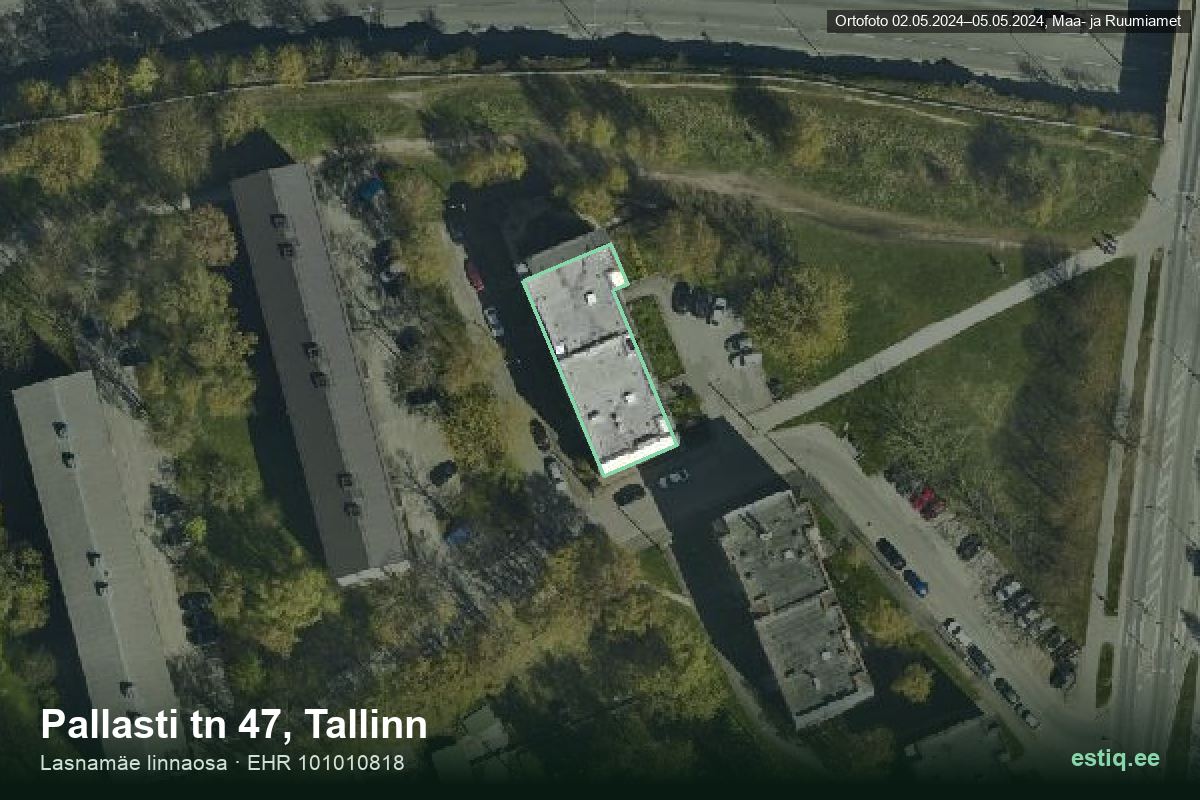 Pallasti tänav 47, Tallinn – hoone aerofoto, kontuur ehitisregistri (EHR) andmetest