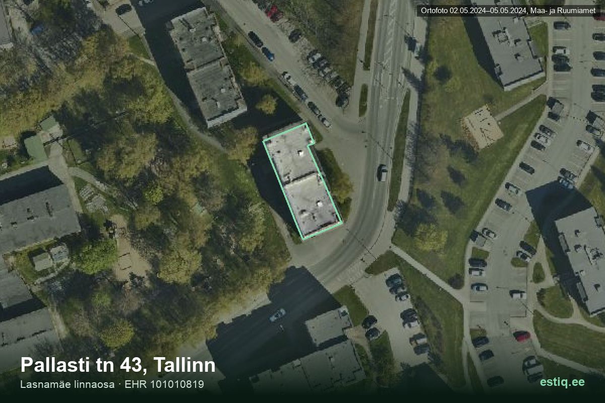 Pallasti tänav 43, Tallinn – аэрофото дома, контур по данным регистра строений (EHR)