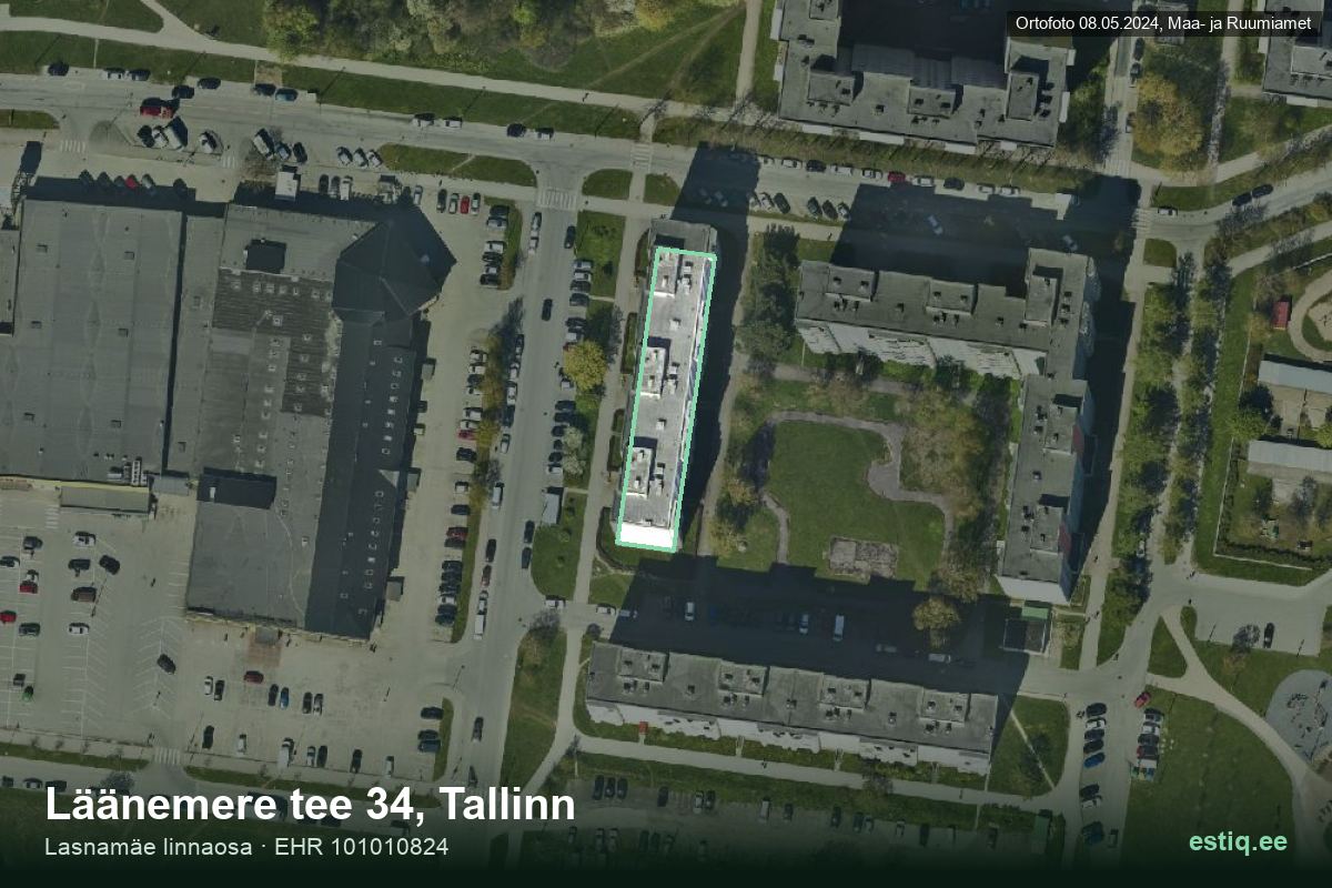 Läänemere tee 34, Tallinn – hoone aerofoto, kontuur ehitisregistri (EHR) andmetest