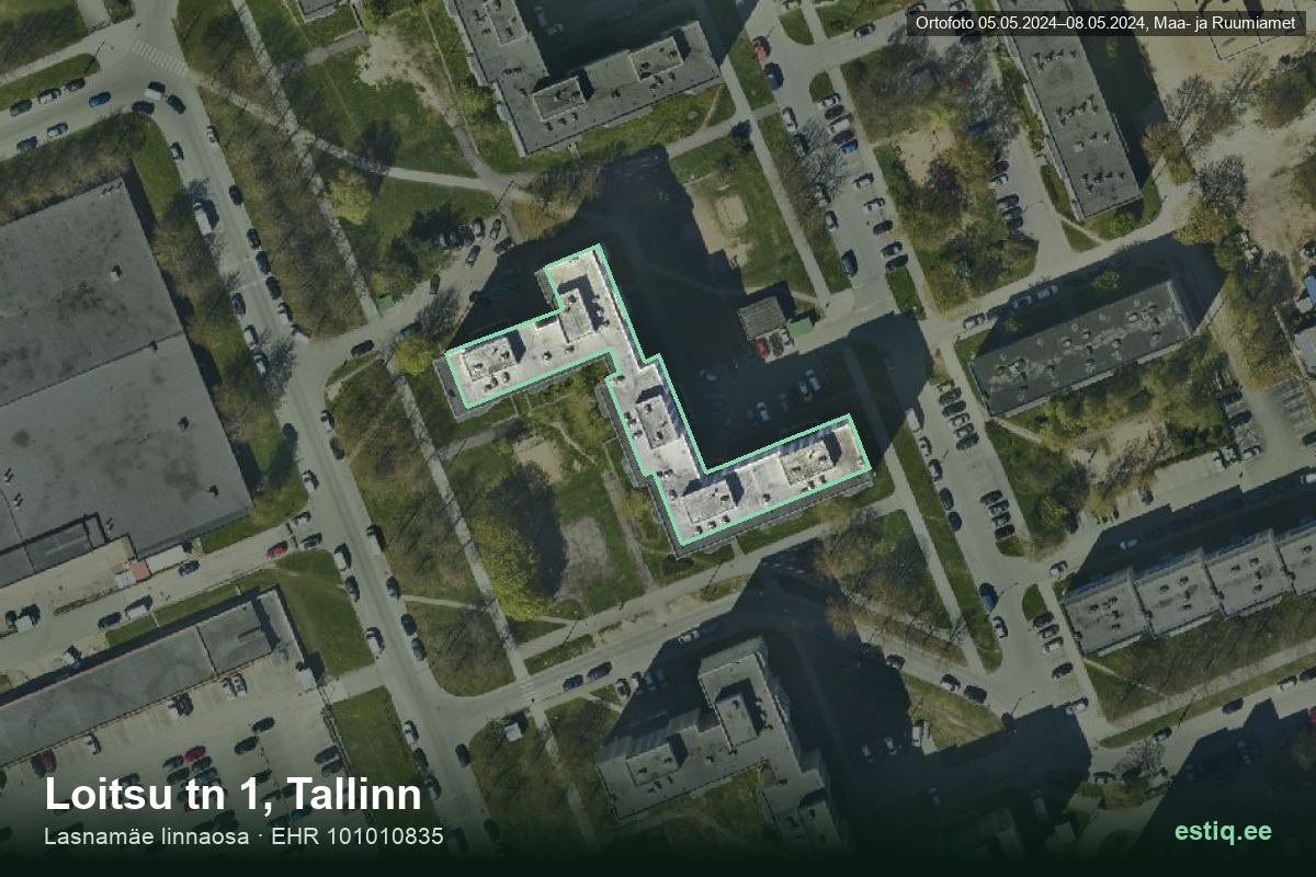 Loitsu tänav 1, Tallinn – hoone aerofoto, kontuur ehitisregistri (EHR) andmetest