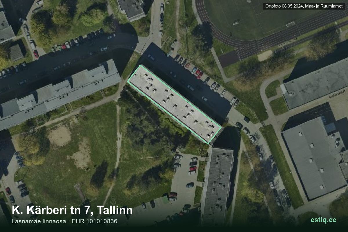 K. Kärberi tänav 7, Tallinn – hoone aerofoto, kontuur ehitisregistri (EHR) andmetest