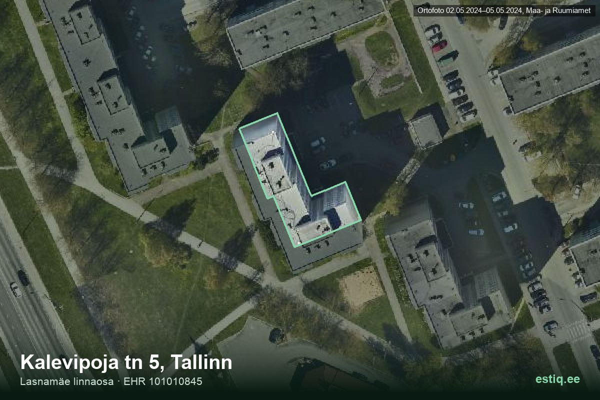 Kalevipoja tänav 5, Tallinn – hoone aerofoto, kontuur ehitisregistri (EHR) andmetest