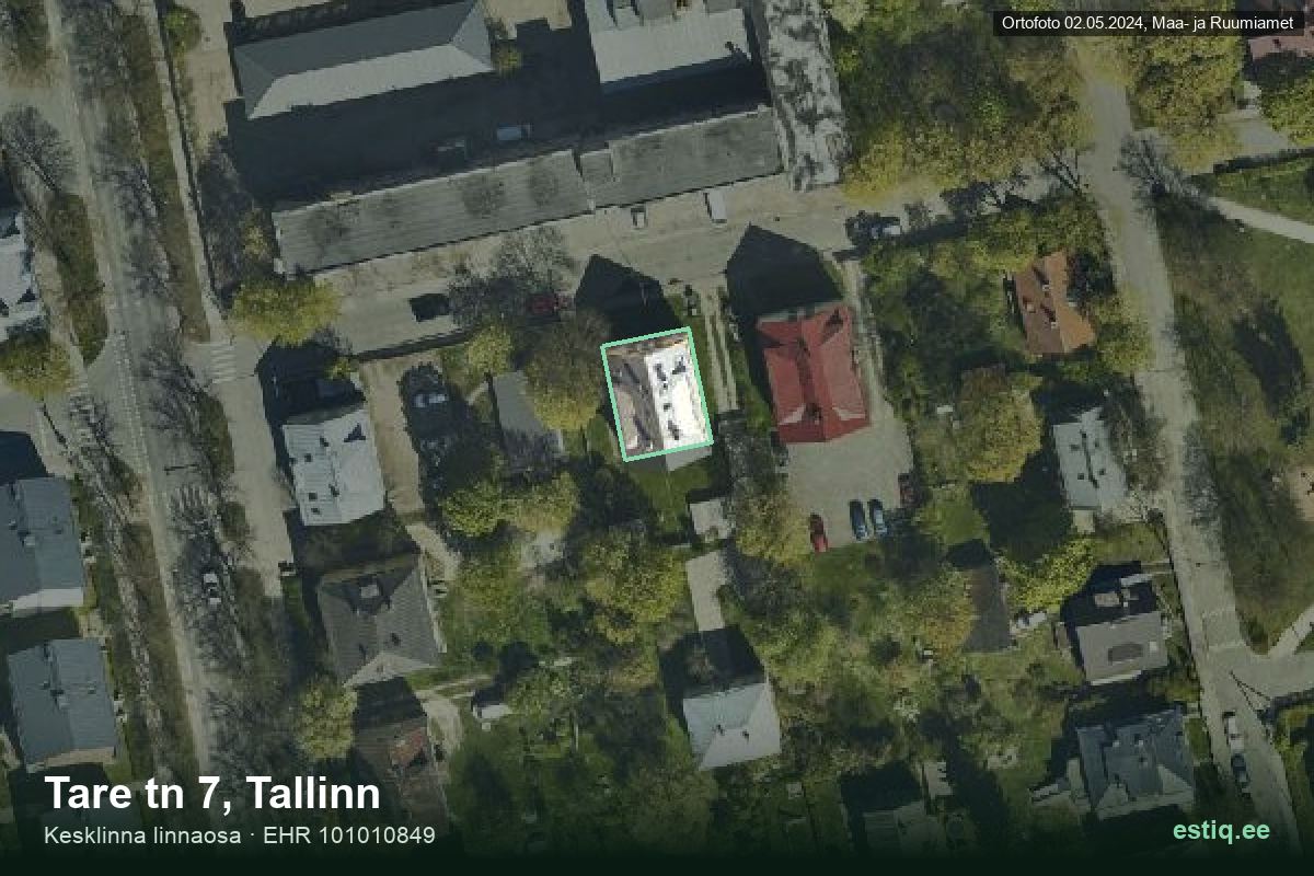 Tare tänav 7, Tallinn – аэрофото дома, контур по данным регистра строений (EHR)