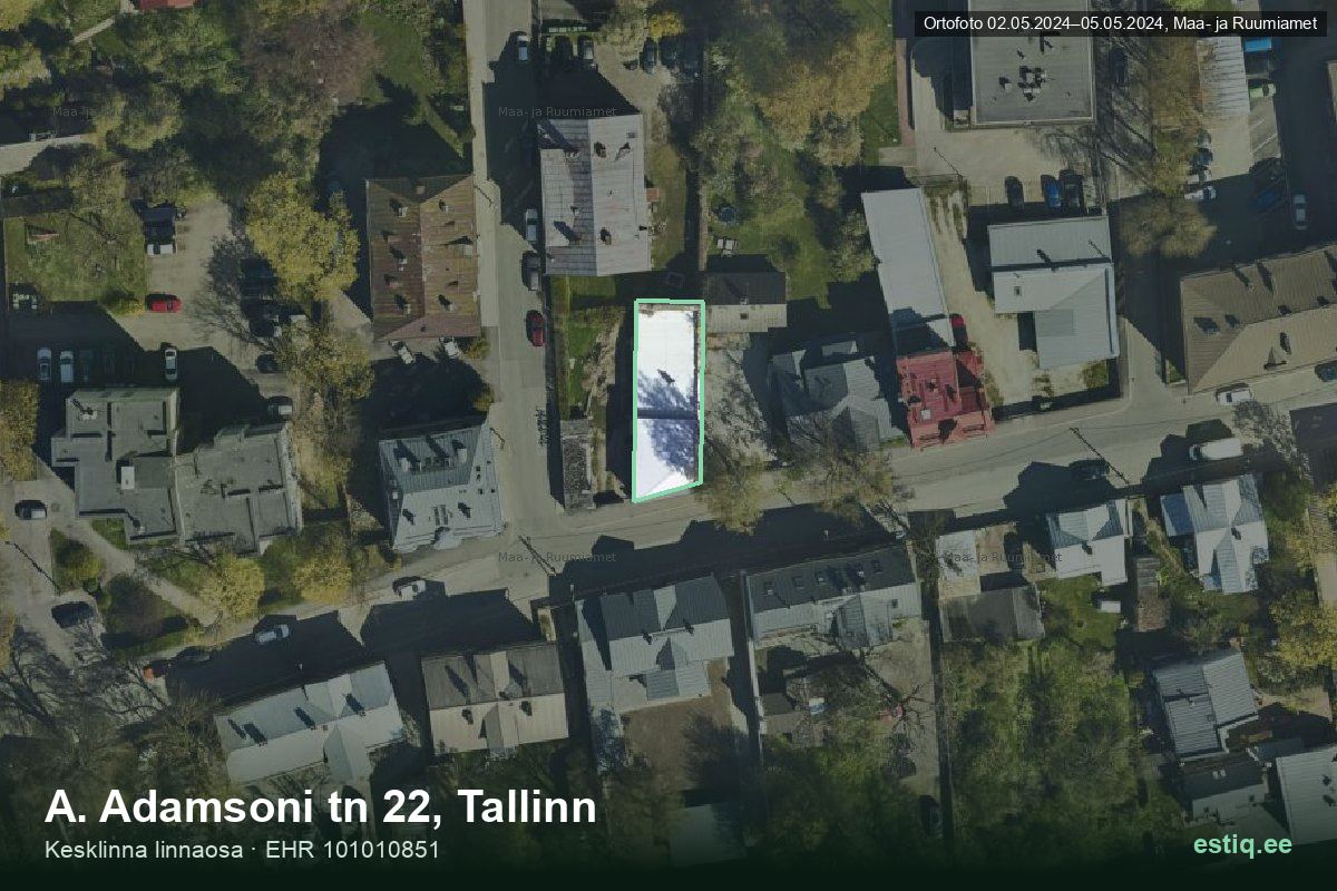 A. Adamsoni tänav 22, Tallinn – aerial photo of the building, outline from the Building Register (EHR)