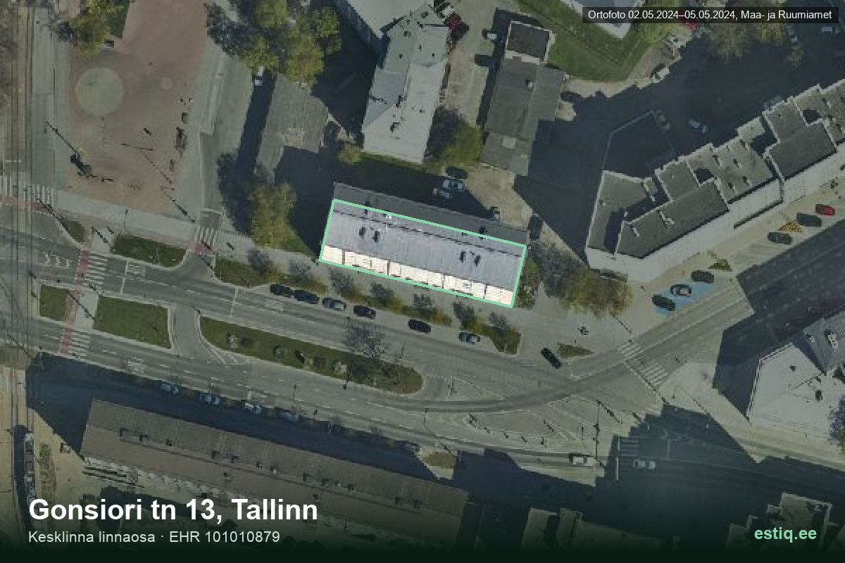 Gonsiori tänav 13, Tallinn – hoone aerofoto, kontuur ehitisregistri (EHR) andmetest
