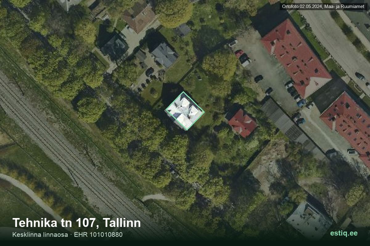 Tehnika tänav 107, Tallinn – аэрофото дома, контур по данным регистра строений (EHR)