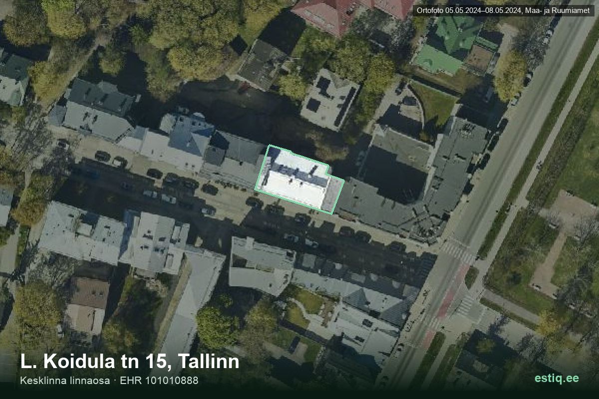 L. Koidula tänav 15, Tallinn – аэрофото дома, контур по данным регистра строений (EHR)