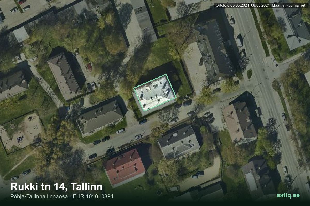 Rukki tänav 14, Tallinn – hoone aerofoto, kontuur ehitisregistri (EHR) andmetest