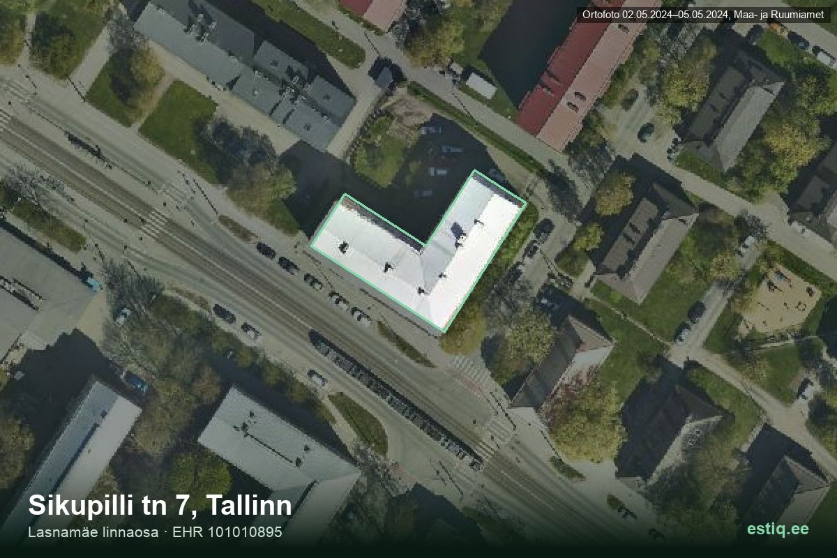Sikupilli tänav 7, Tallinn – hoone aerofoto, kontuur ehitisregistri (EHR) andmetest