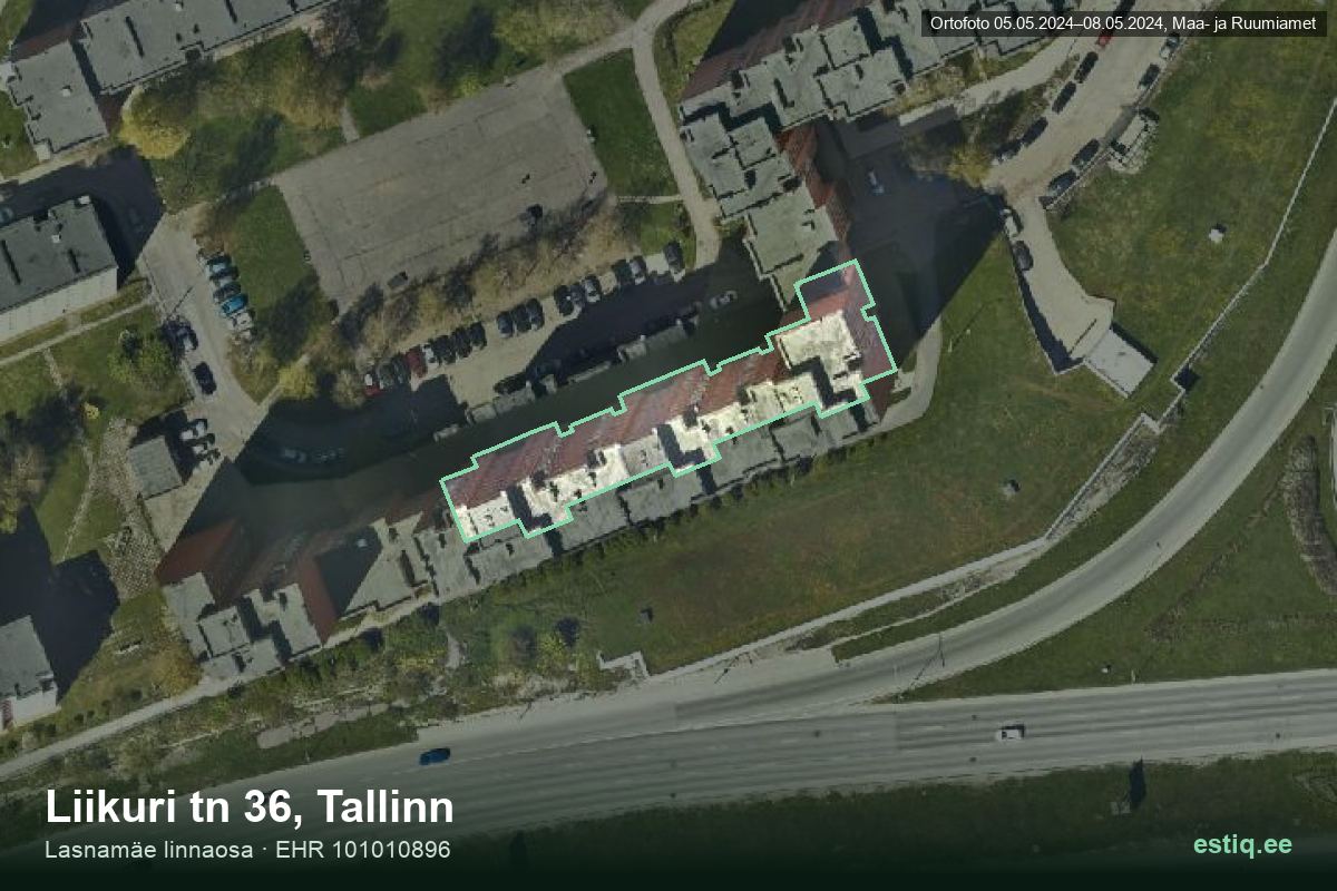 Liikuri tänav 36, Tallinn – hoone aerofoto, kontuur ehitisregistri (EHR) andmetest