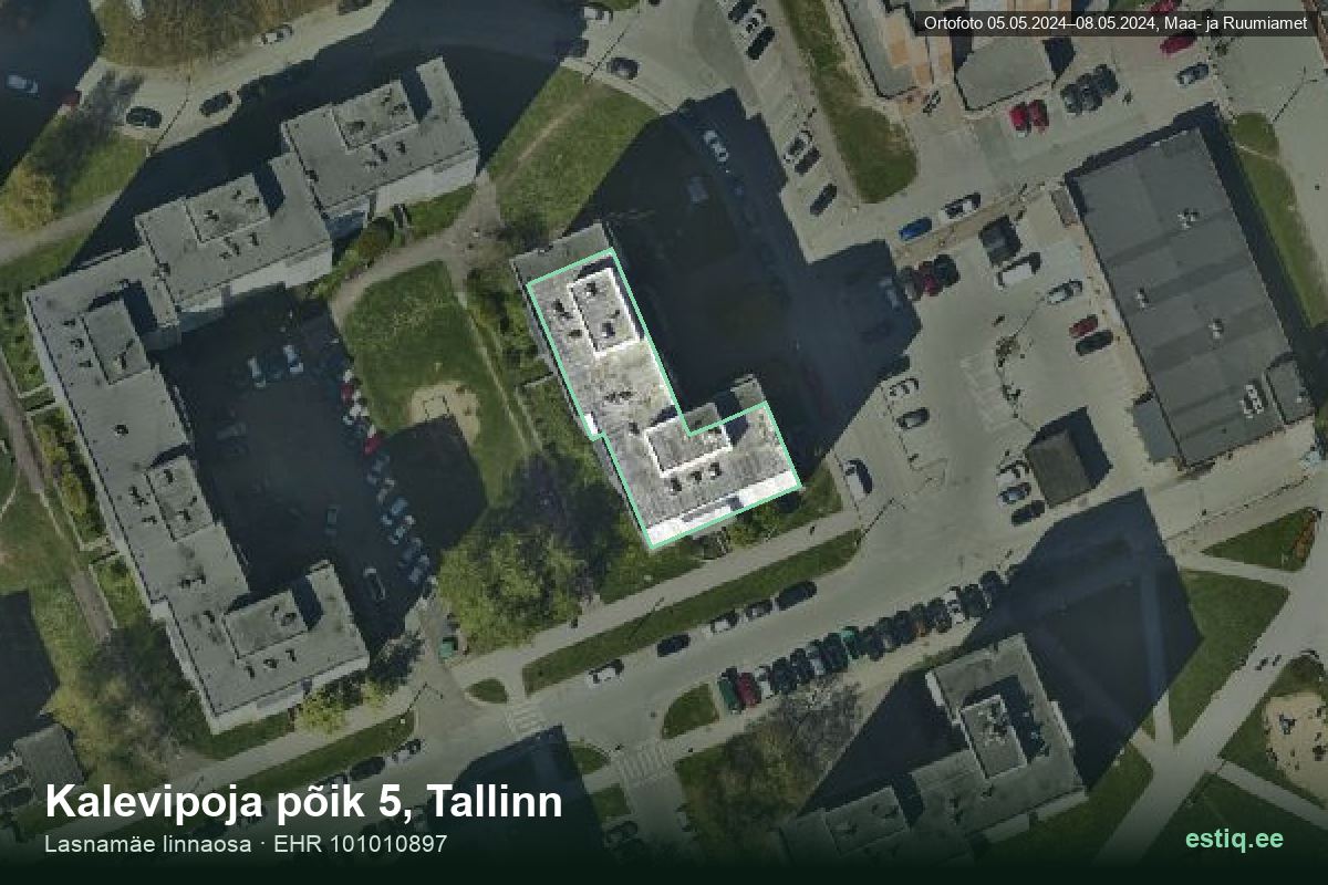 Kalevipoja põik 5, Tallinn – аэрофото дома, контур по данным регистра строений (EHR)