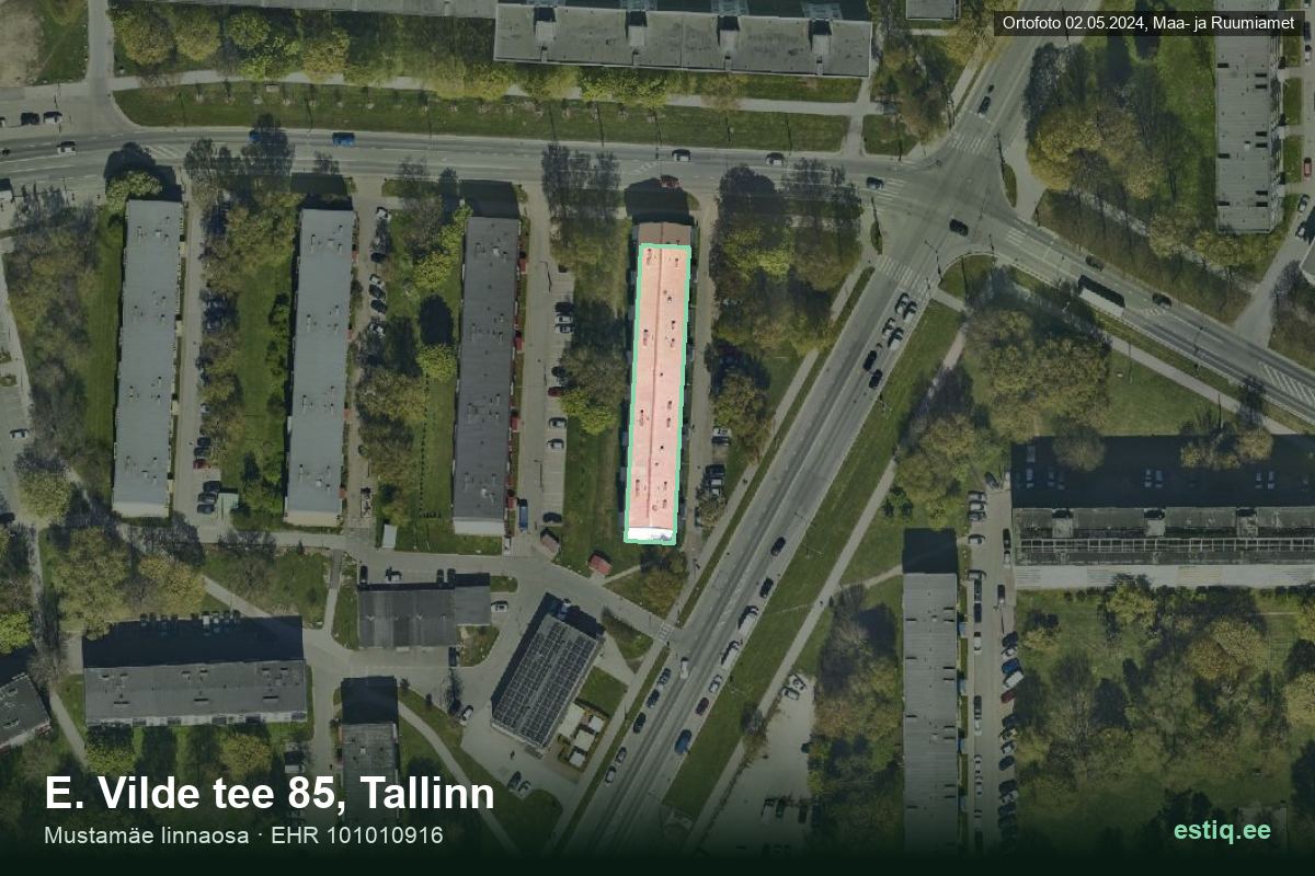 E. Vilde tee 85, Tallinn – hoone aerofoto, kontuur ehitisregistri (EHR) andmetest