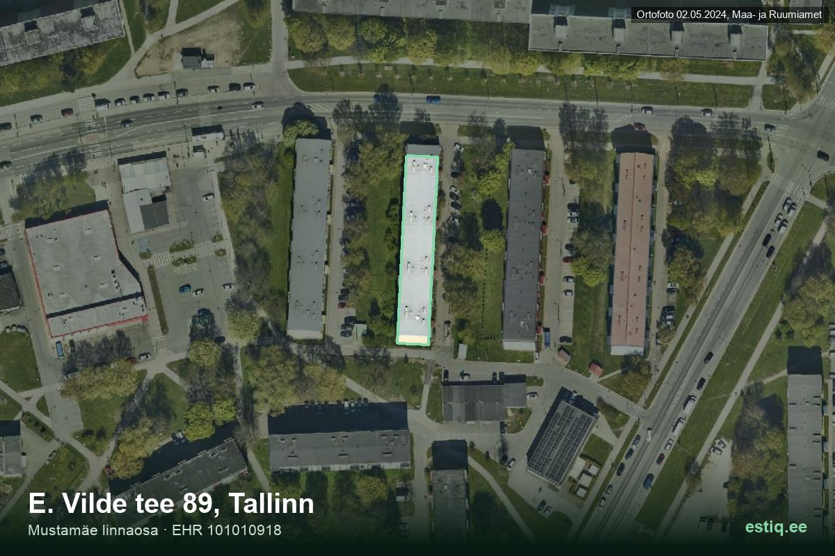 E. Vilde tee 89, Tallinn – hoone aerofoto, kontuur ehitisregistri (EHR) andmetest