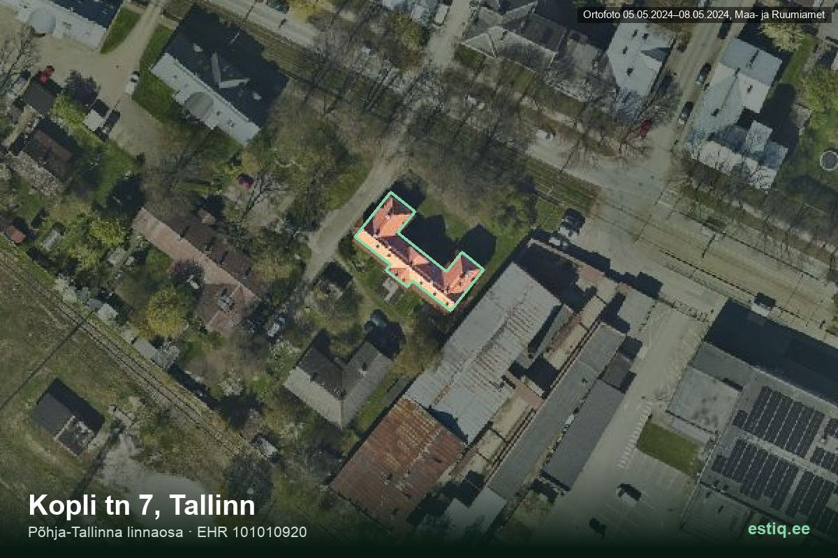 Kopli tänav 7, Tallinn – hoone aerofoto, kontuur ehitisregistri (EHR) andmetest