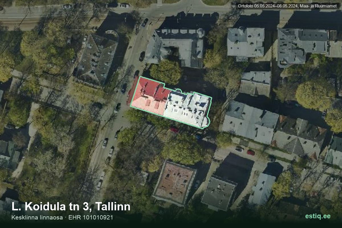 L. Koidula tänav 3, Tallinn – hoone aerofoto, kontuur ehitisregistri (EHR) andmetest