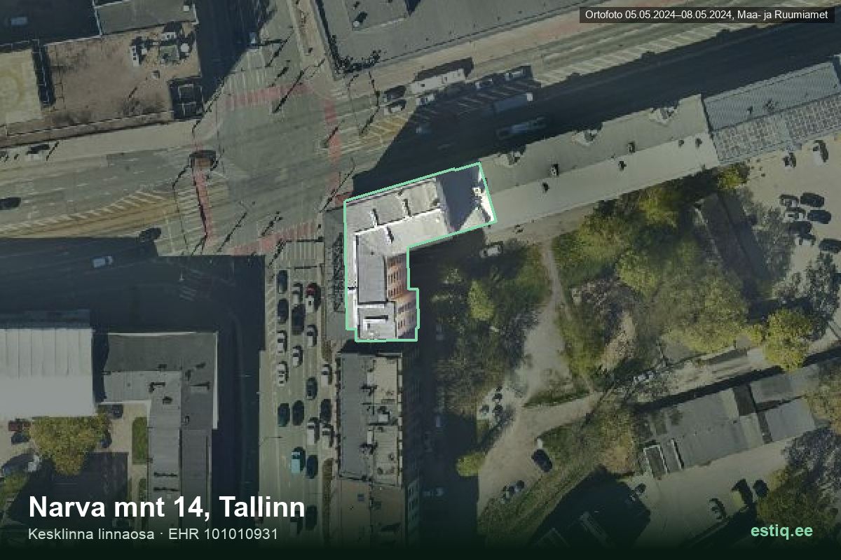 Narva mnt 14, Tallinn – hoone aerofoto, kontuur ehitisregistri (EHR) andmetest