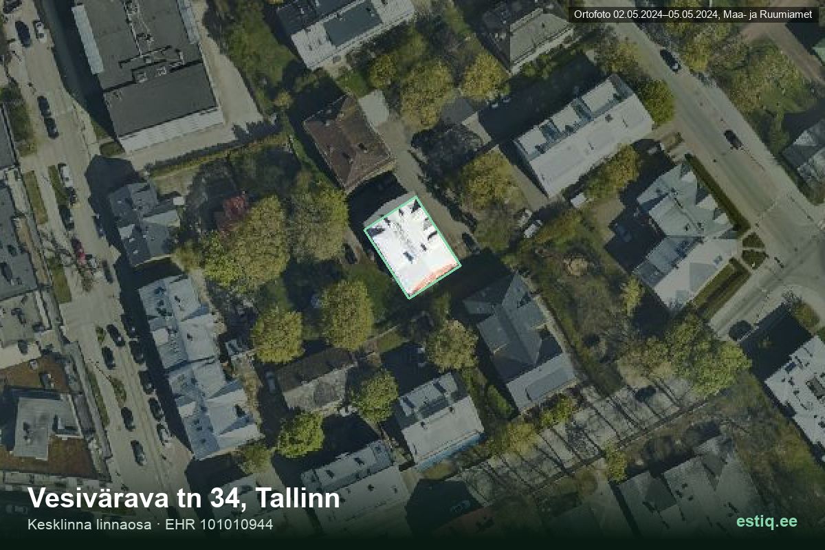 Vesivärava tänav 34, Tallinn – hoone aerofoto, kontuur ehitisregistri (EHR) andmetest