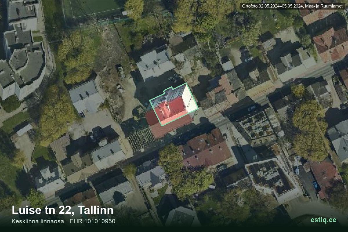 Luise tänav 22, Tallinn – аэрофото дома, контур по данным регистра строений (EHR)