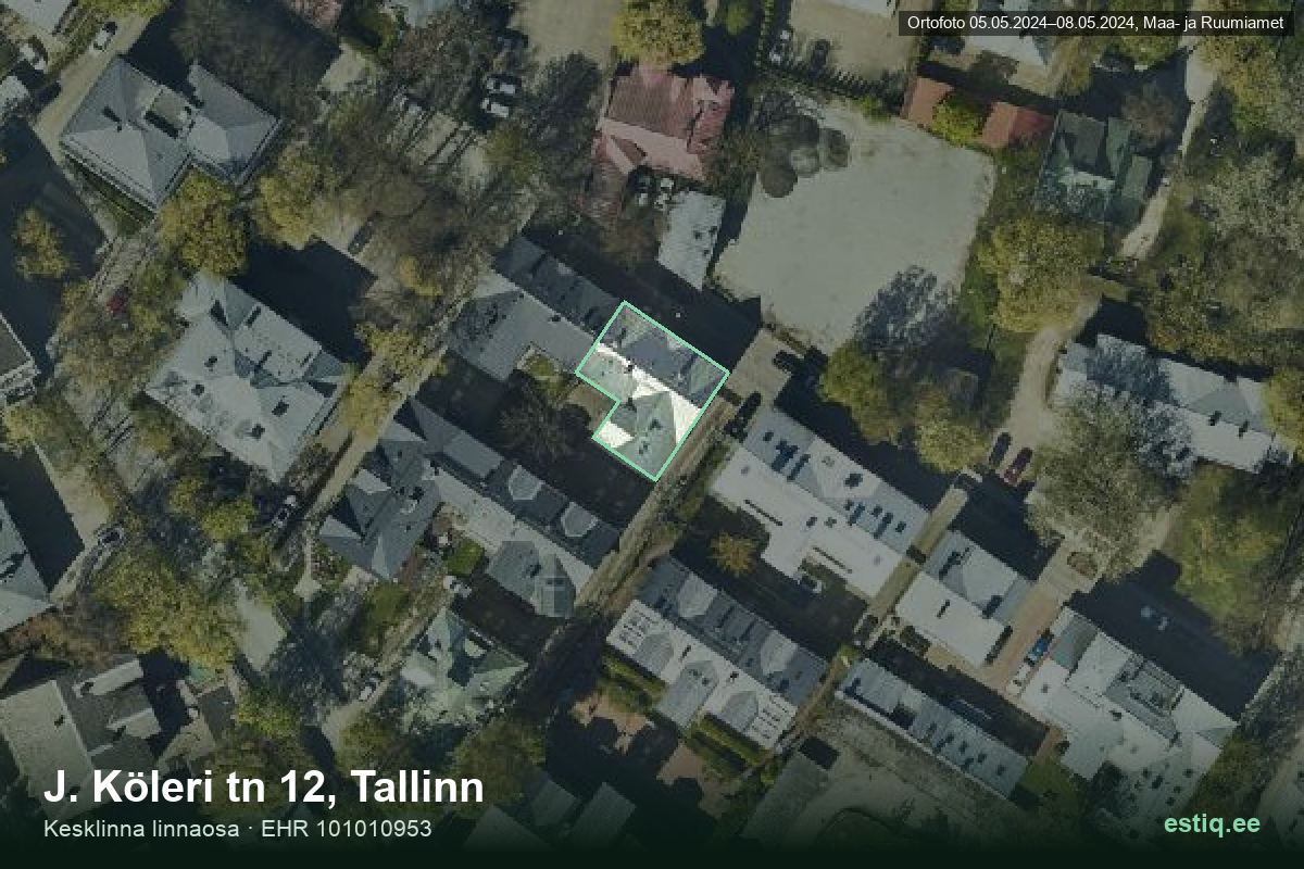 J. Köleri tänav 12, Tallinn – аэрофото дома, контур по данным регистра строений (EHR)