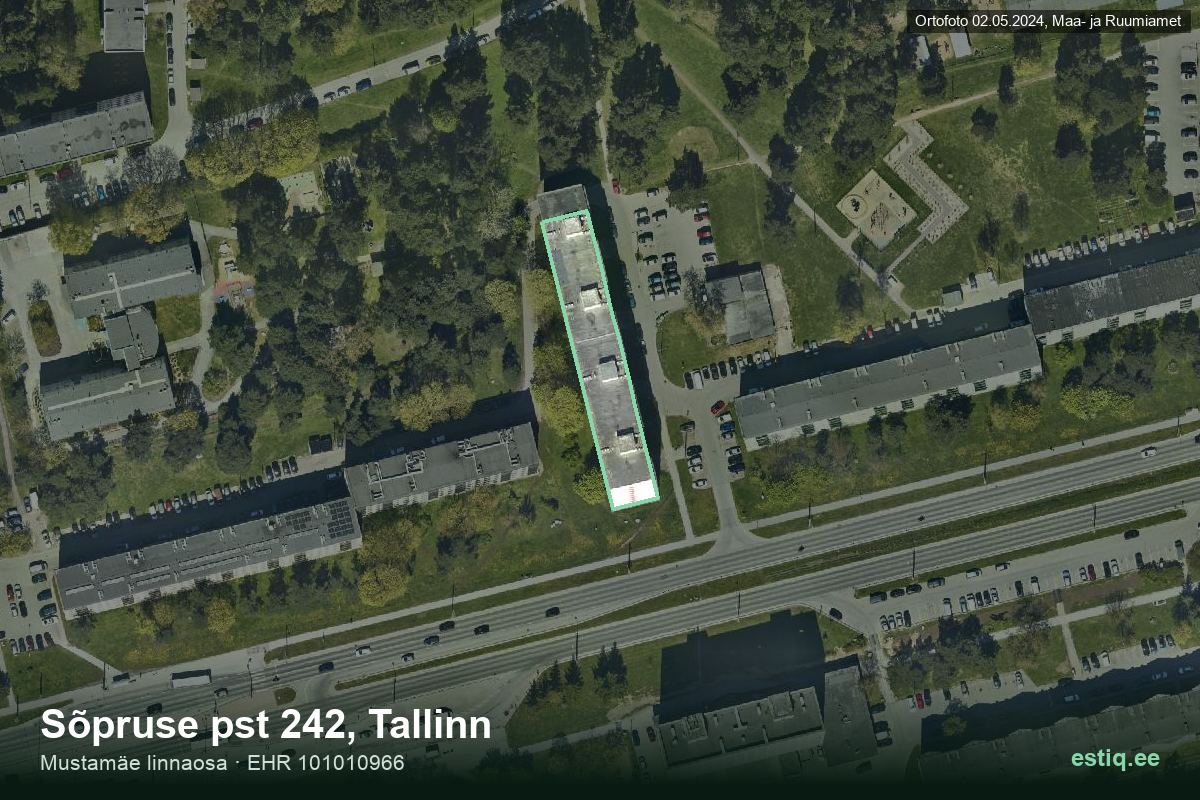 Sõpruse pst 242, Tallinn – аэрофото дома, контур по данным регистра строений (EHR)
