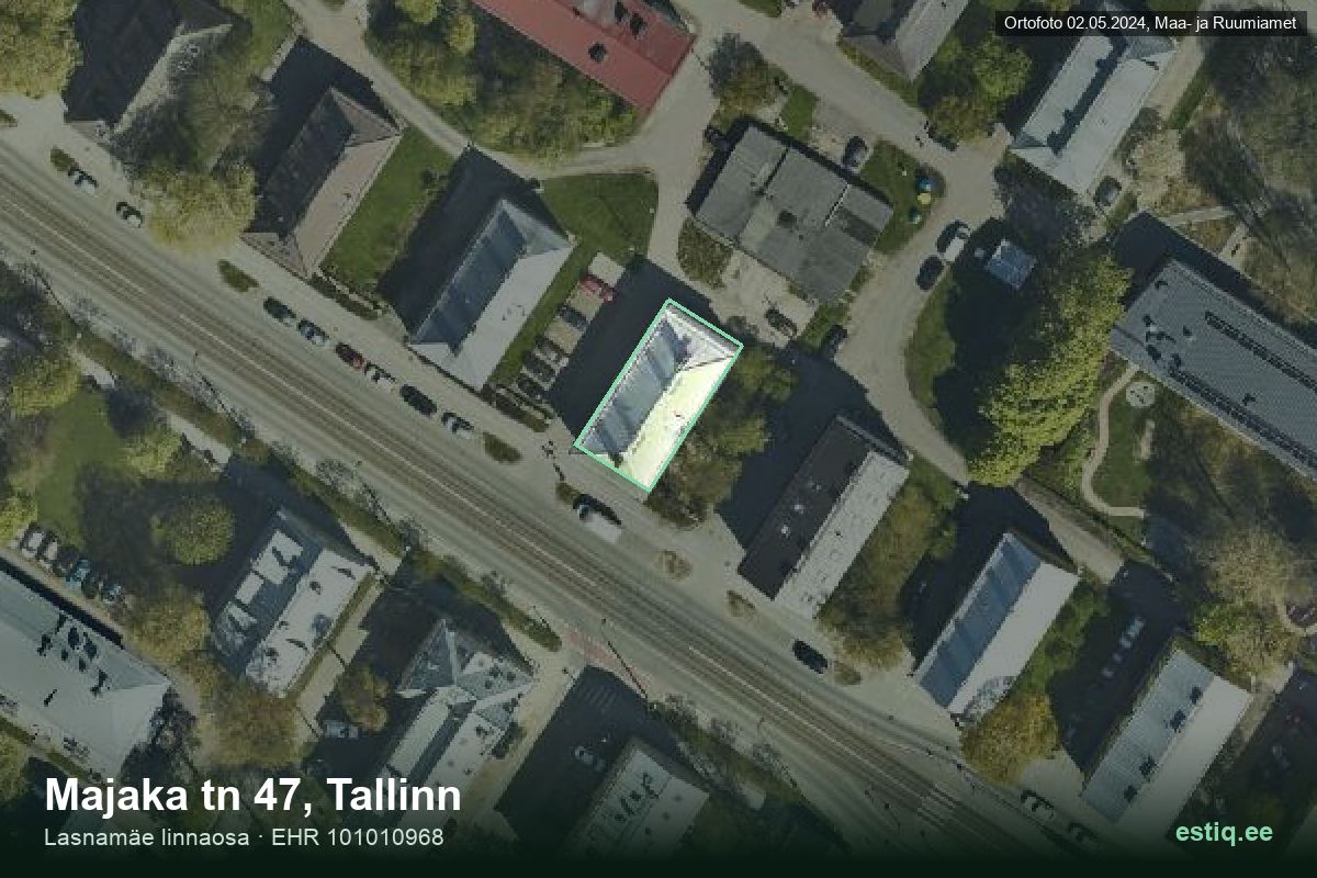 Majaka tänav 47, Tallinn – hoone aerofoto, kontuur ehitisregistri (EHR) andmetest