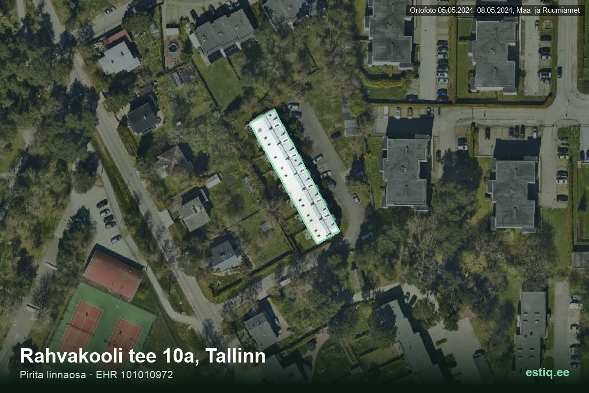 Rahvakooli tee 10a, Tallinn – аэрофото дома, контур по данным регистра строений (EHR)