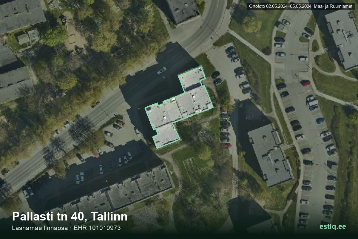 Pallasti tänav 40, Tallinn – hoone aerofoto, kontuur ehitisregistri (EHR) andmetest