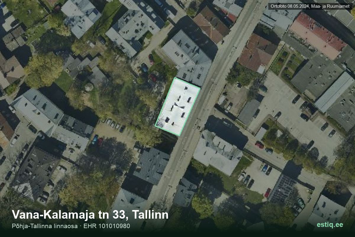 Vana-Kalamaja tänav 33, Tallinn – hoone aerofoto, kontuur ehitisregistri (EHR) andmetest