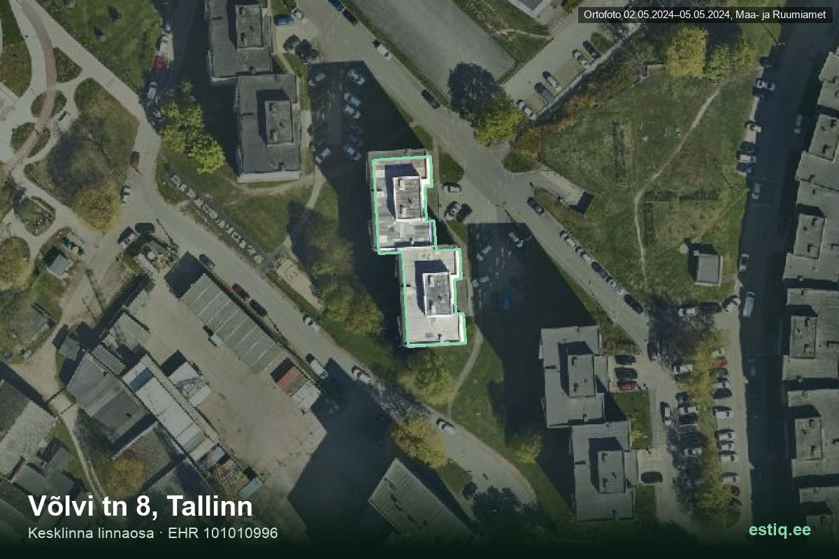 Võlvi tänav 8, Tallinn – aerial photo of the building, outline from the Building Register (EHR)