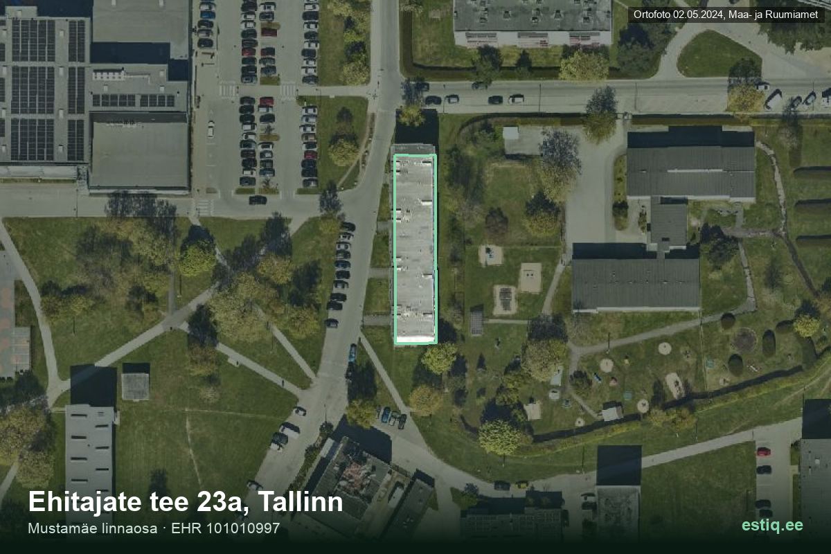 Ehitajate tee 23a, Tallinn – hoone aerofoto, kontuur ehitisregistri (EHR) andmetest