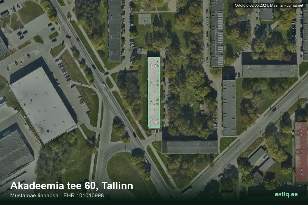 Akadeemia tee 60, Tallinn – hoone aerofoto, kontuur ehitisregistri (EHR) andmetest