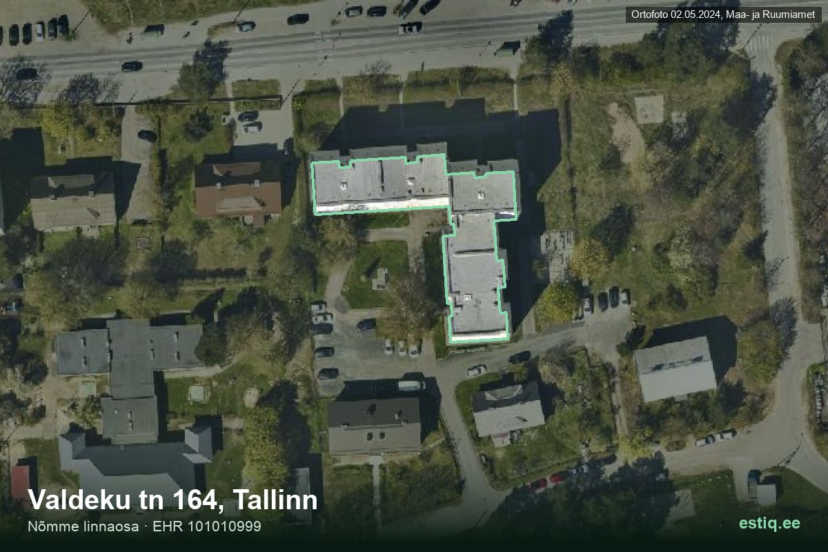 Valdeku tänav 164, Tallinn – hoone aerofoto, kontuur ehitisregistri (EHR) andmetest