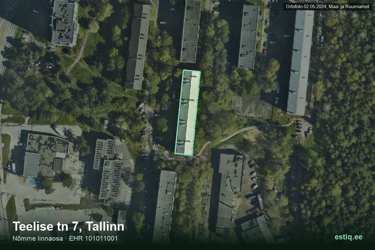 Teelise tänav 7, Tallinn – hoone aerofoto, kontuur ehitisregistri (EHR) andmetest