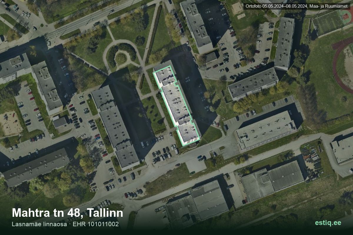 Mahtra tänav 48, Tallinn – hoone aerofoto, kontuur ehitisregistri (EHR) andmetest