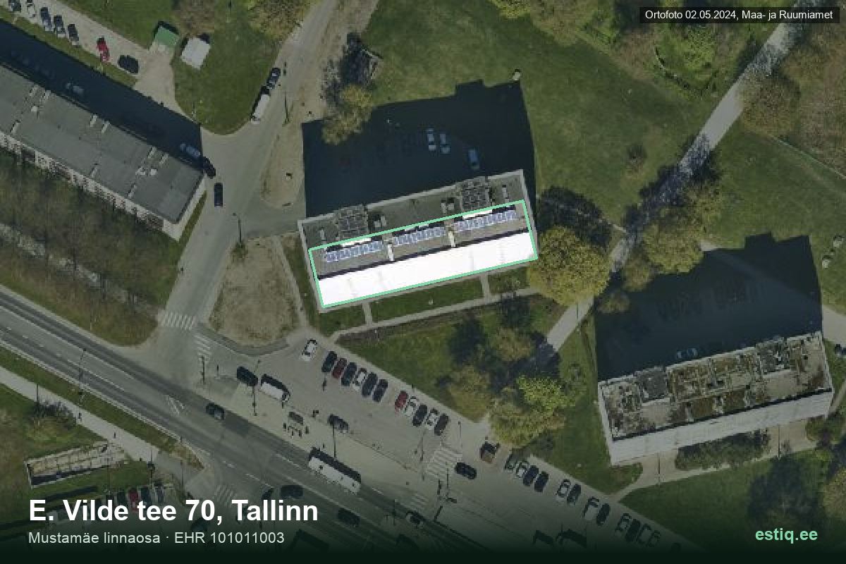 E. Vilde tee 70, Tallinn – hoone aerofoto, kontuur ehitisregistri (EHR) andmetest