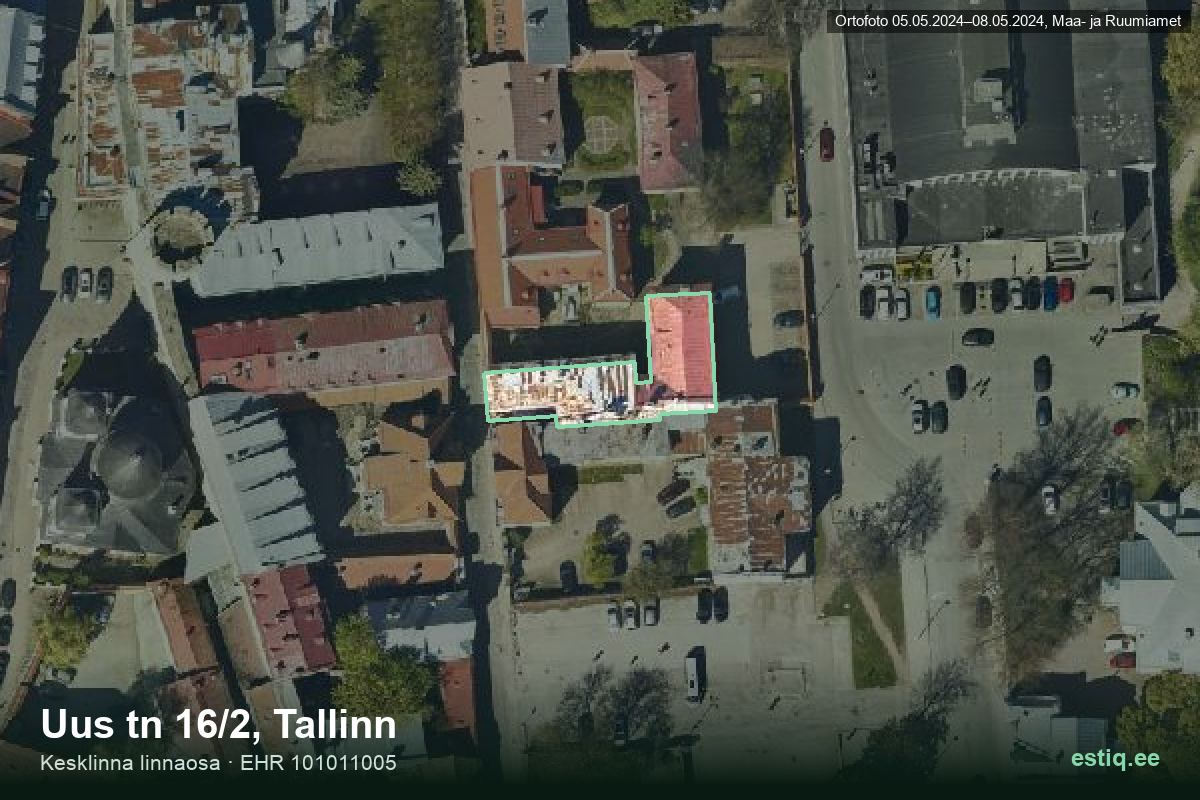 Uus tänav 16/2, Tallinn – hoone aerofoto, kontuur ehitisregistri (EHR) andmetest