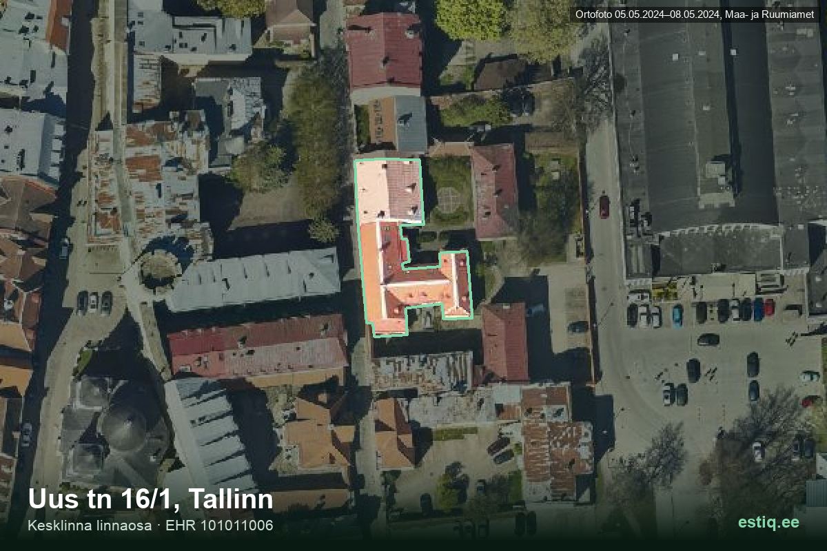 Uus tänav 16/1, Tallinn – ilmakuva rakennuksesta, ääriviiva rakennusrekisteristä (EHR)