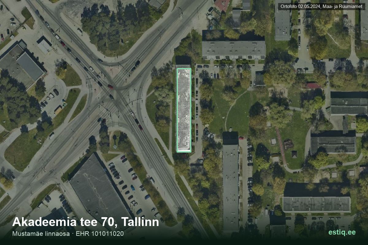 Akadeemia tee 70, Tallinn – hoone aerofoto, kontuur ehitisregistri (EHR) andmetest