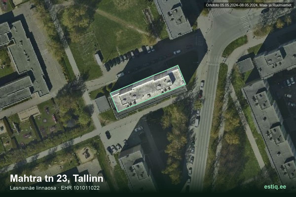 Mahtra tänav 23, Tallinn – hoone aerofoto, kontuur ehitisregistri (EHR) andmetest
