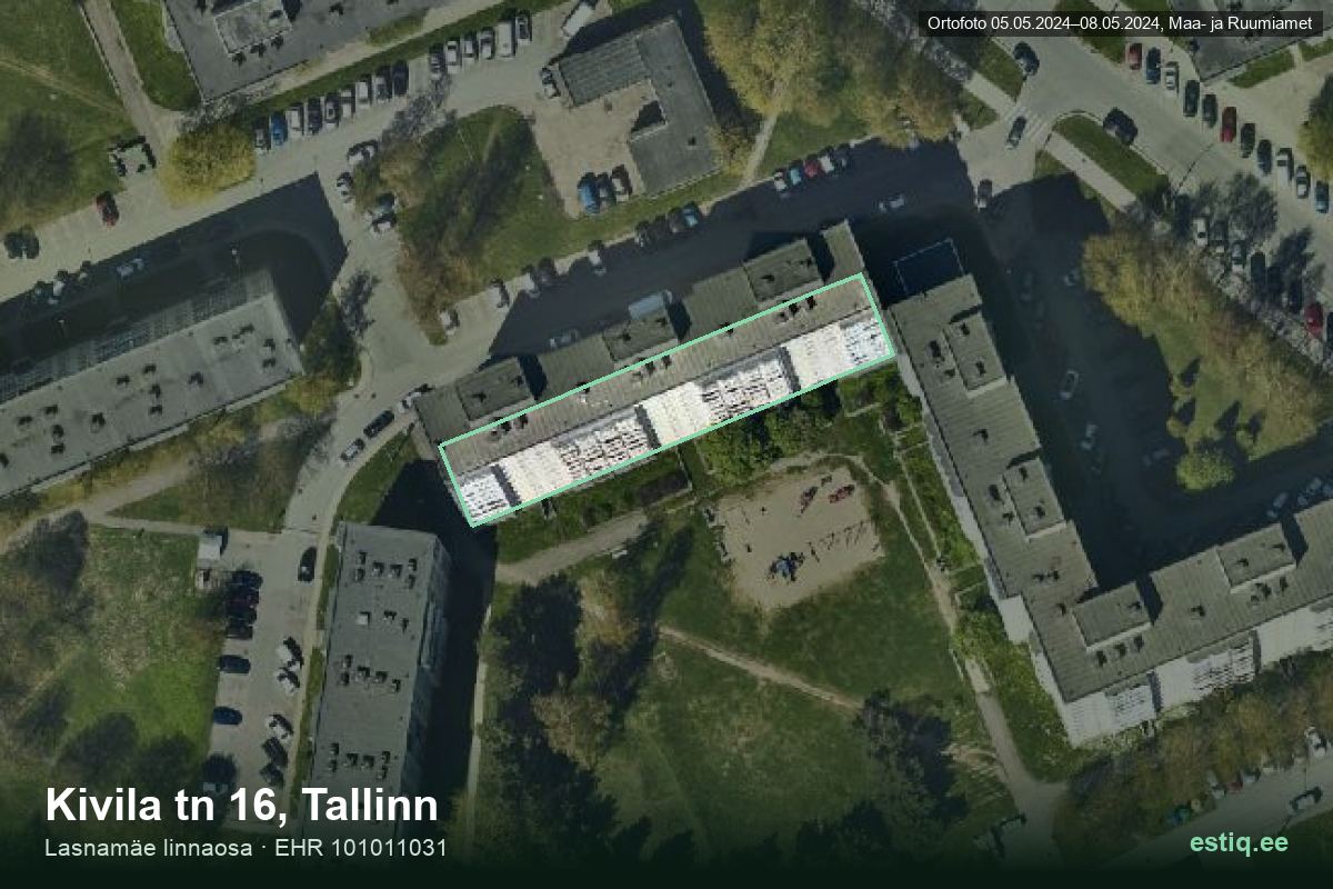 Kivila tänav 16, Tallinn – hoone aerofoto, kontuur ehitisregistri (EHR) andmetest