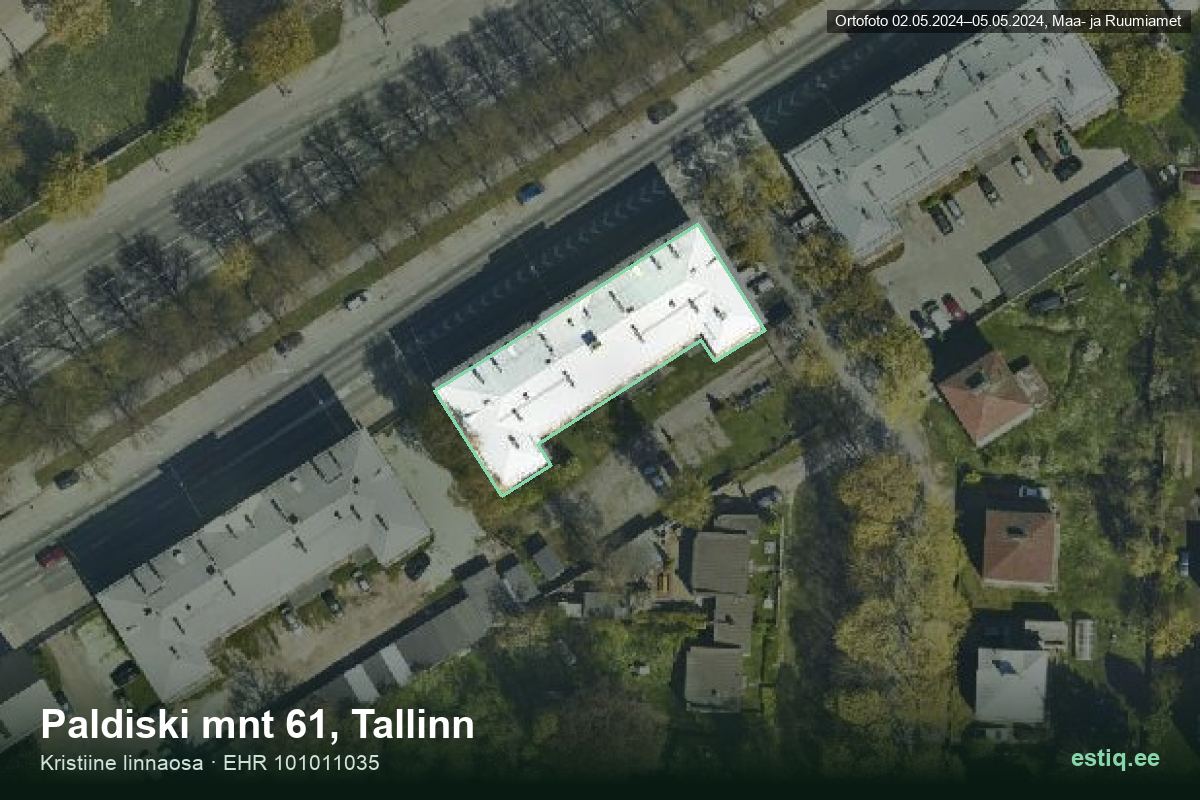 Paldiski mnt 61, Tallinn – ilmakuva rakennuksesta, ääriviiva rakennusrekisteristä (EHR)
