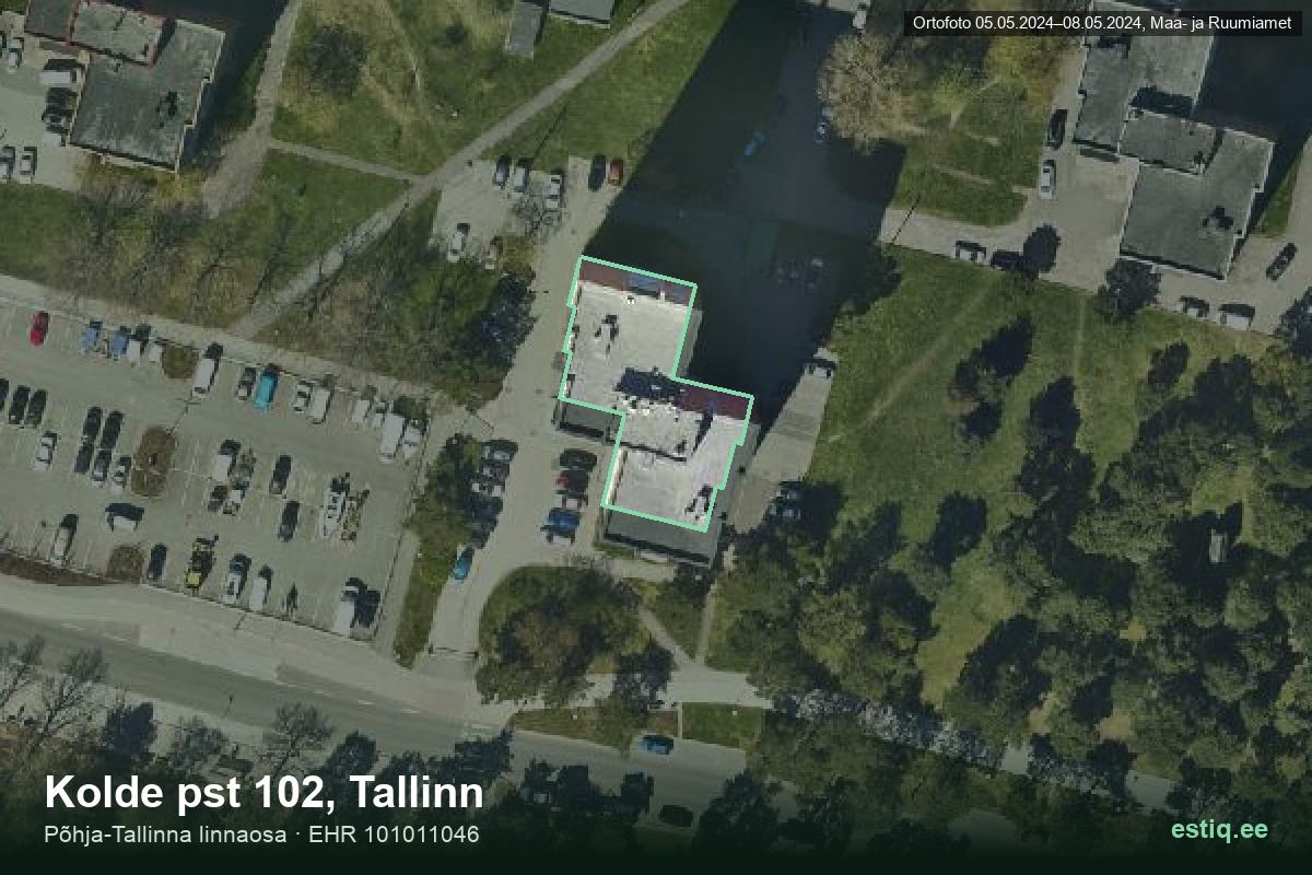 Kolde pst 102, Tallinn – ilmakuva rakennuksesta, ääriviiva rakennusrekisteristä (EHR)